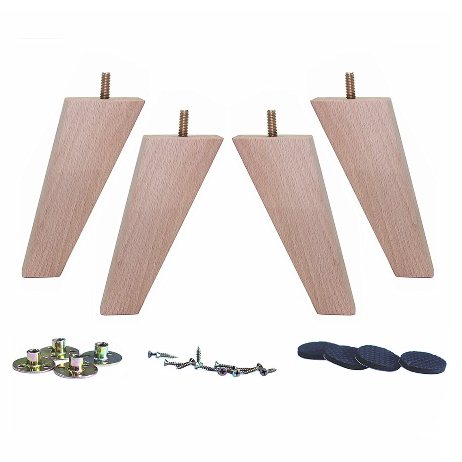 WEICHUAN Unfinished Beech Wood Tapered Replacement Sofa Couch Chair Ottoman Loveseat Coffee Table Cabinet Wood Furniture Feet Fu