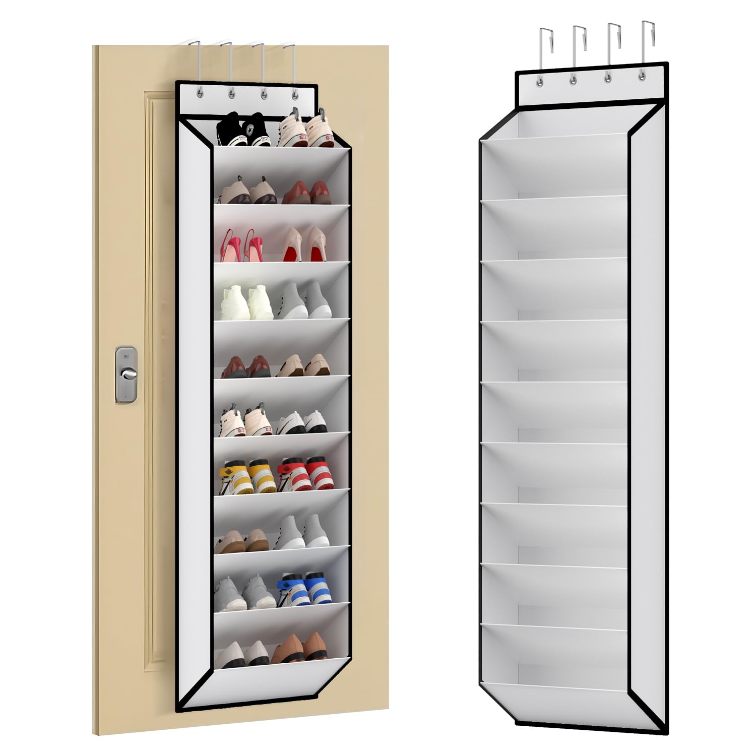 KEEPJOY 10 Tiers White Over Door Shoe Organizer Storage, Hanging Shoe Holder for Door with Large Deep Pockets, Fit 20-30 Pairs S