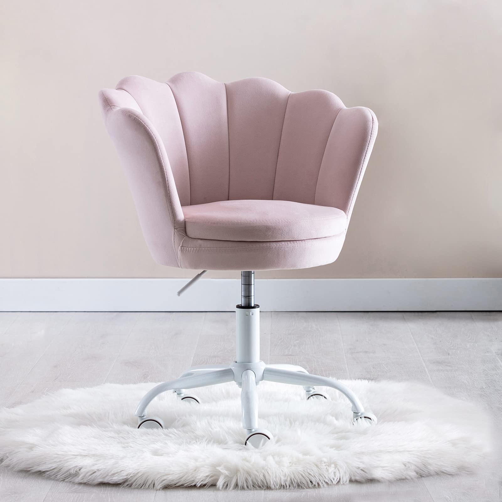 Wahson Velvet Kids Rotating Desk Swivel Chair with Armrests for Girls Children Study Office Chair Height Adjustable (Light Pink)