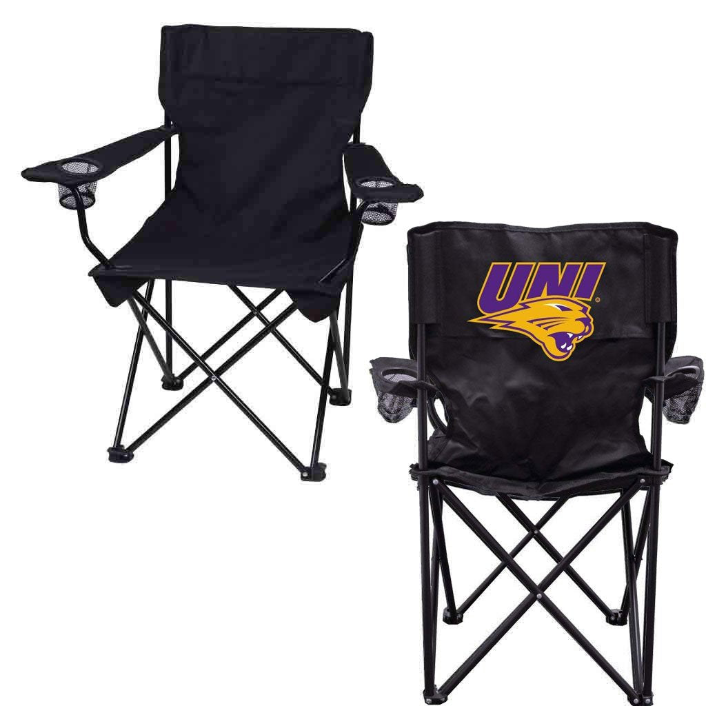 VictoryStore Outdoor Camping Chair - University of Northern Iowa Panthers Black Folding Camping Chair with Carry B