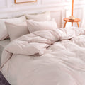 NEXHOME PRO Duvet Cover Set Queen Size Linen Look Textured Organic Natural 100% Washed Cotton Duvet Cover Greyish Light Pink 3 P