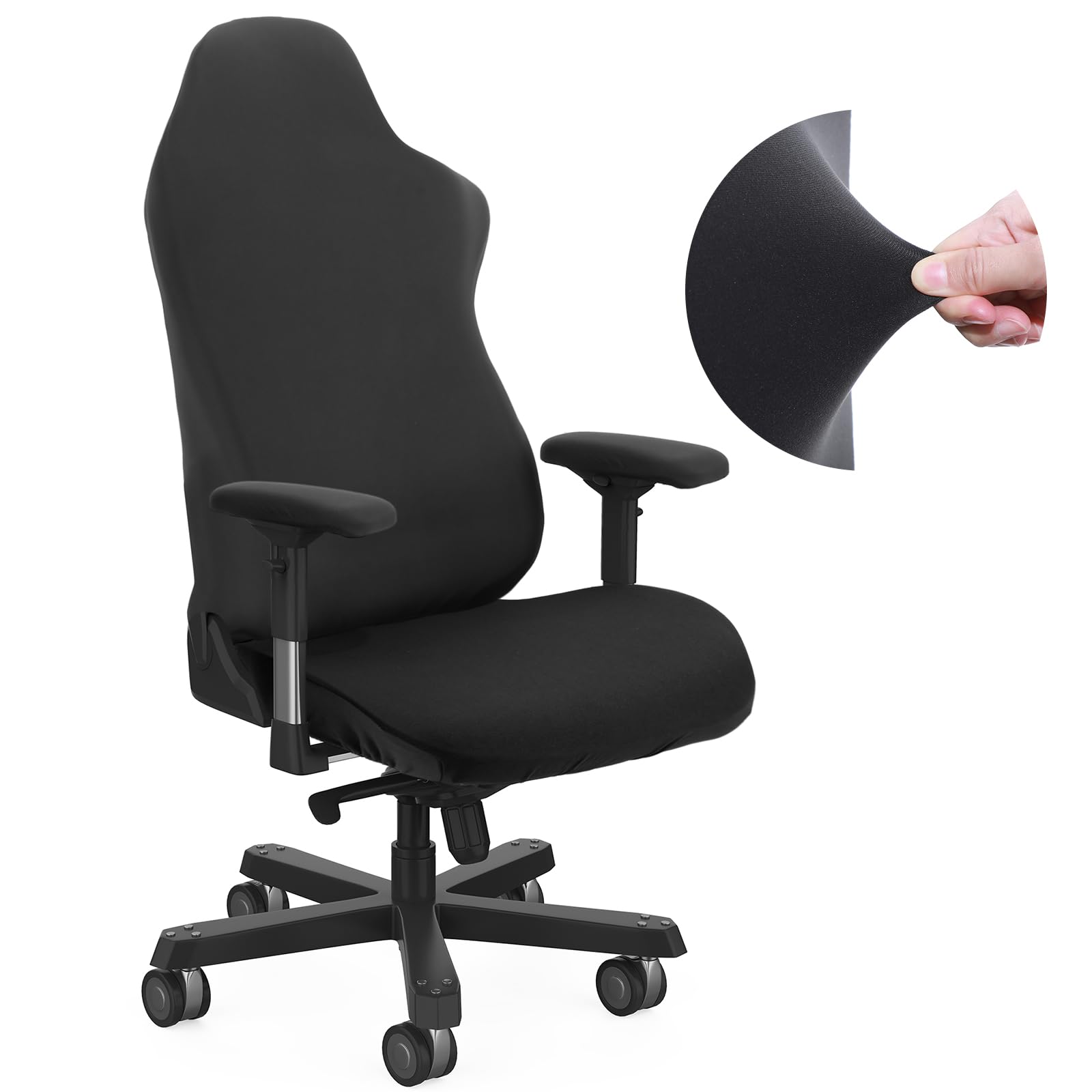 Tatuo Gaming Chair Covers with Armrest Cover Stretchy Polyester Computer Gaming Chair Slipcovers (Black)