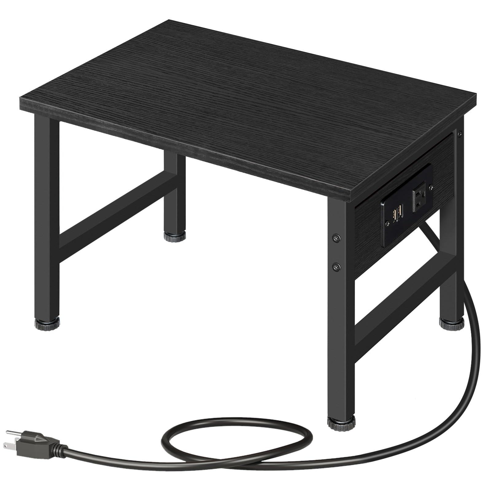 HOOBRO Printer Stand for Desk, Desktop Printer Stand with Charging Station, Small Printer Table with Storage Hook, Under Desk Pr