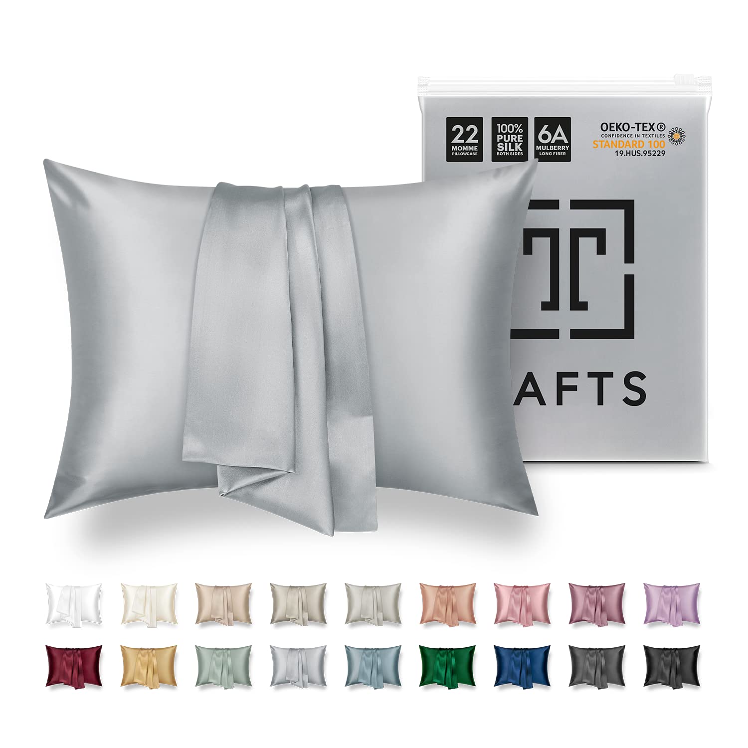 Tafts Silk Pillow Cases - 22mm 100% Pure Mulberry 6A Silk Pillowcase for Hair & Skin with Zipper Closure, Cooling, Natural, Orga