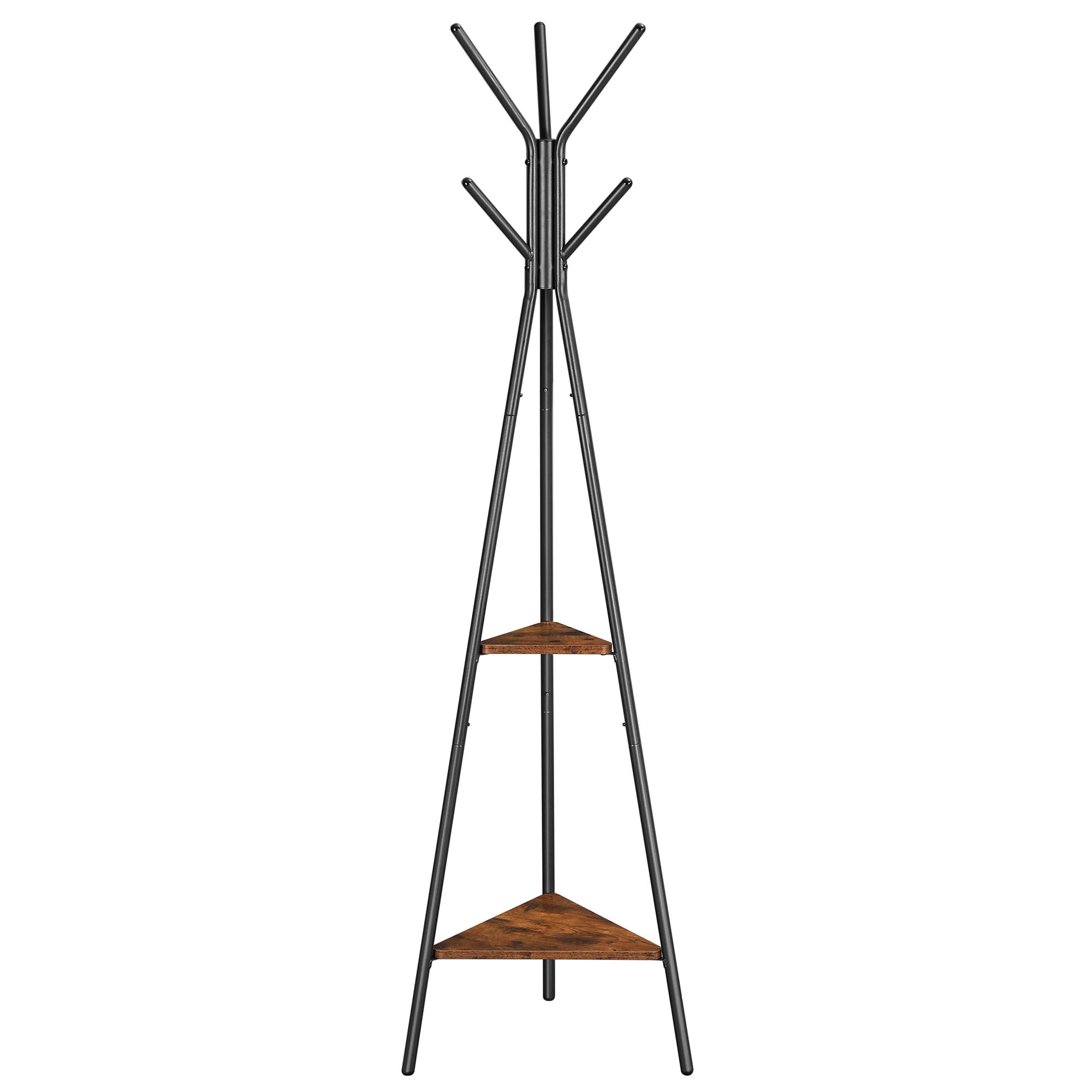 VASAGLE Coat Rack Freestanding, Coat Hanger Stand, Hall Tree with 2 Shelves, for Clothes, Hat, Bag, Industrial Style, Rustic Bro