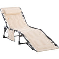 Outsunny Padded Folding Chaise Lounge Chair, Outdoor 6-Level Reclining Camping Tanning Chair with Headrest for Beach, Yard, Pati