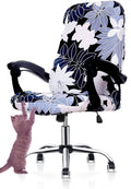 Deisy Dee Computer Office Chair Covers for Stretch Universal Rotating Chair Desk Chairs ONLY Chair Covers (White Flower, Medium)
