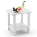 LUE BONA Adirondack Outdoor Side Table, 2-Tier White HDPS Patio End Table Weather Resistant, Morden Side Table for Patio, Pool, 