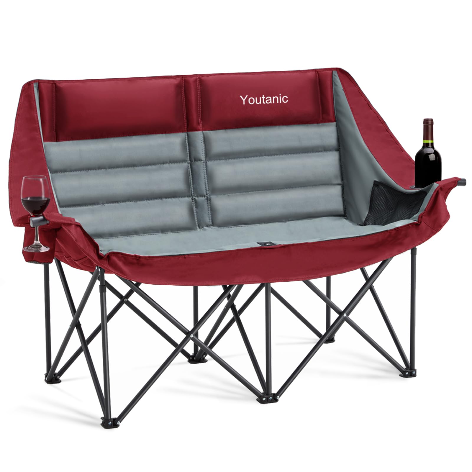 Youtanic Oversized Camping Chair, Double Folding Loveseat Camping Couch with Pocket, Cup Holder and Carry Bag, Heavy Duty Portab