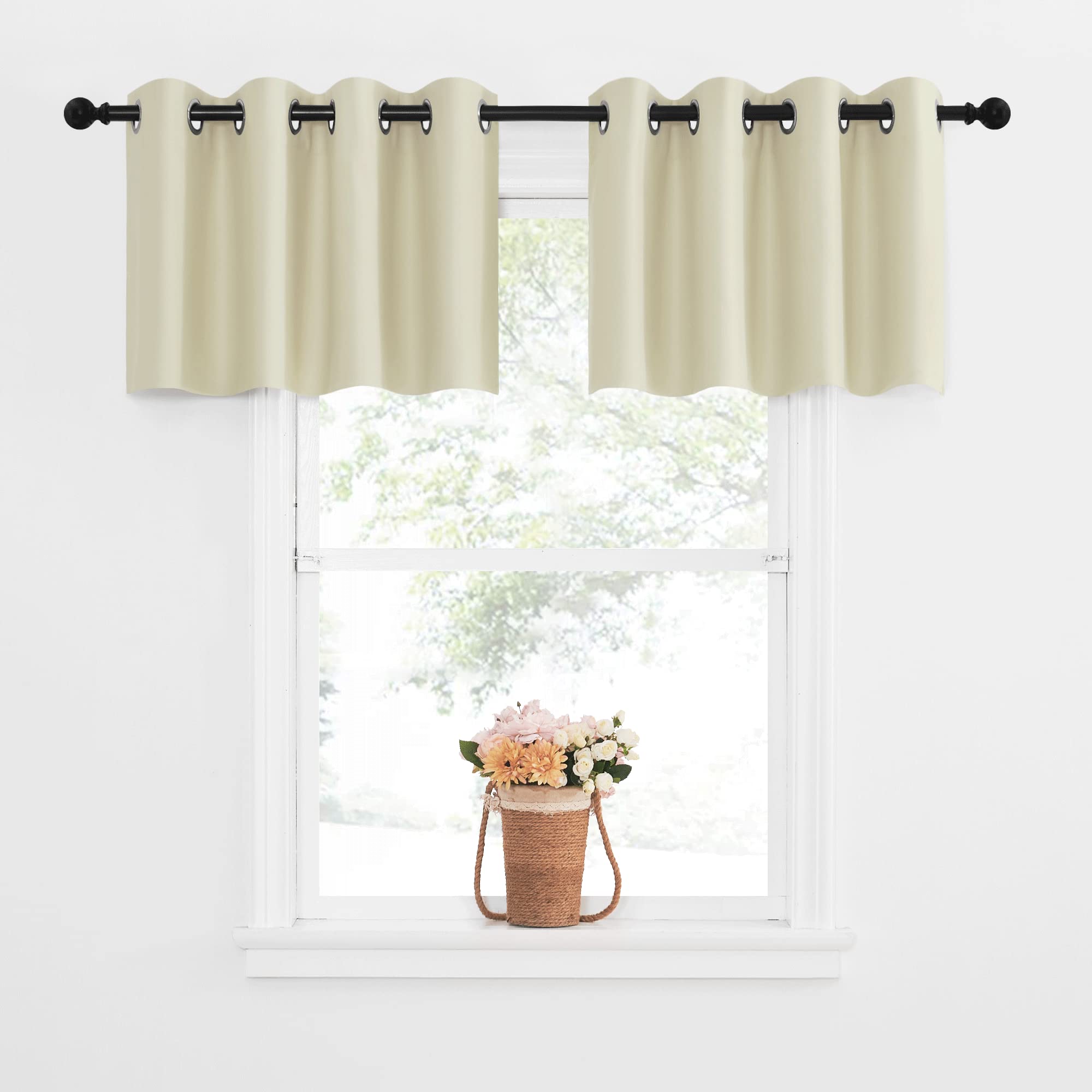 NICETOWN Kitchen Tiers Vakances for Sink Over, Country Rustic Grommet Curtains Vlances 2 Panels Blackout Thermal Insulating Smal