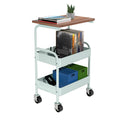 HIDODO Rolling Cart with Wooden Tabletop, 3 Tier Metal Utility Cart, Rolling Storage Organizer Cart with Lockable Wheels for Kit