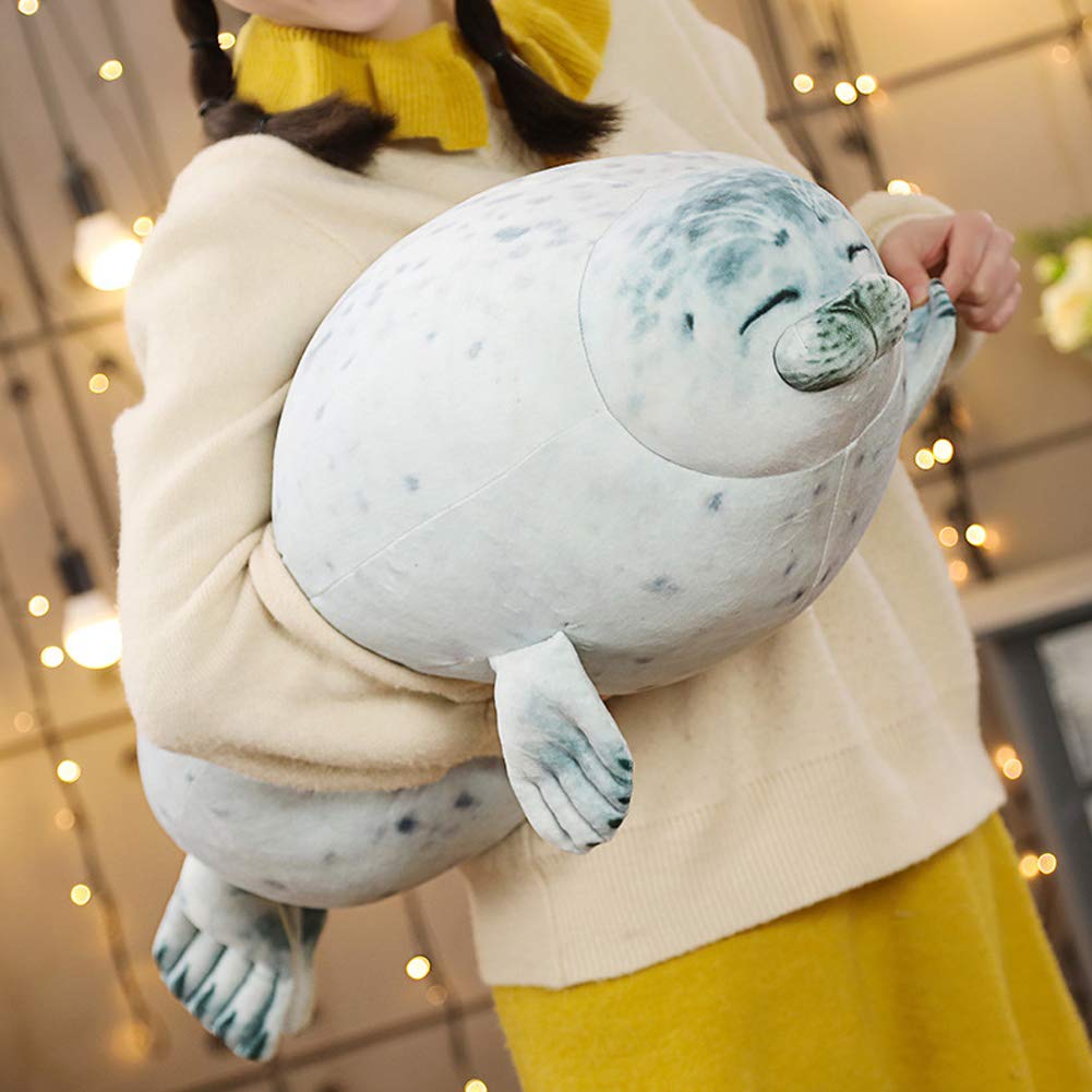 EHOTONG Cute Blob Seal Pillow, Chubby Seal Plush Hug Pillow Soft Stuffed Animal Toy (White, 24)