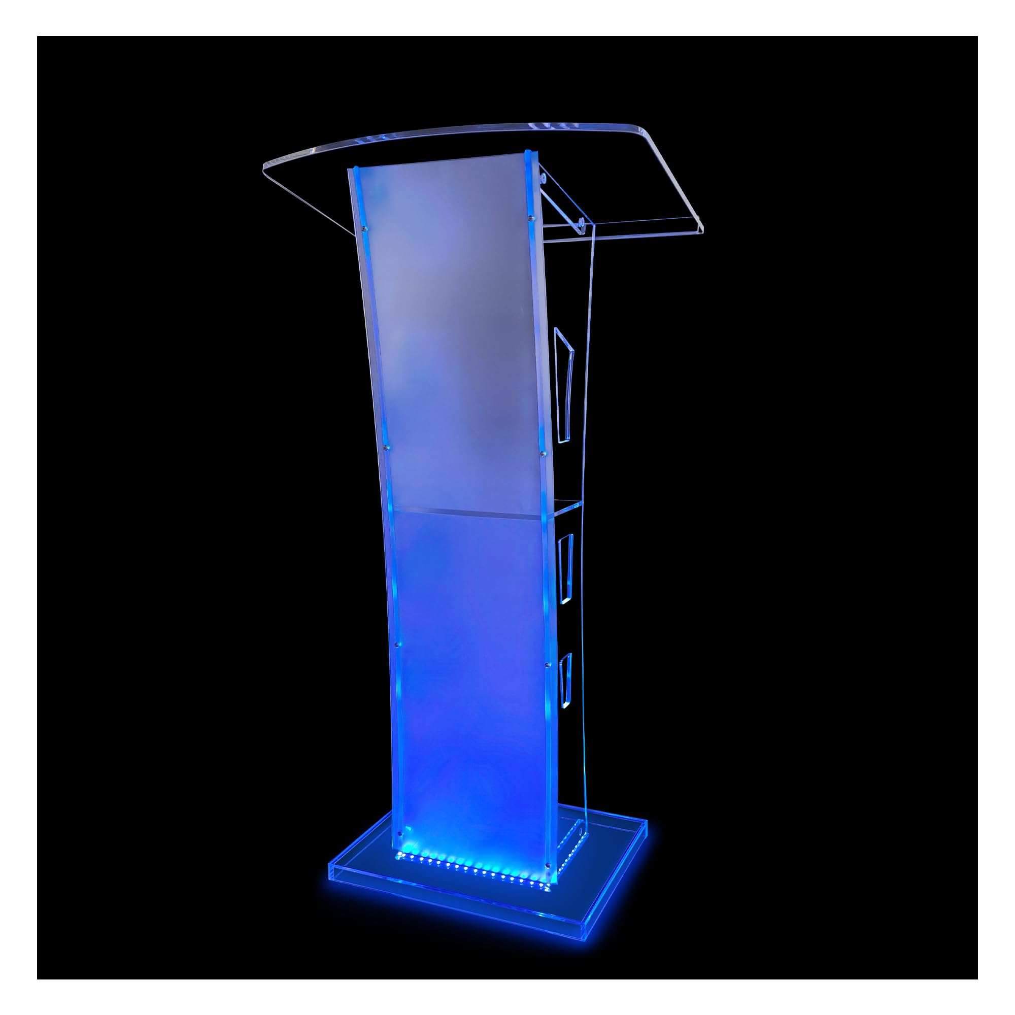 Acrylic Podium Stand with lights, 43   Transparent Pulpits for Churches with Large Reading Platform, Clear Presentation Podiums 