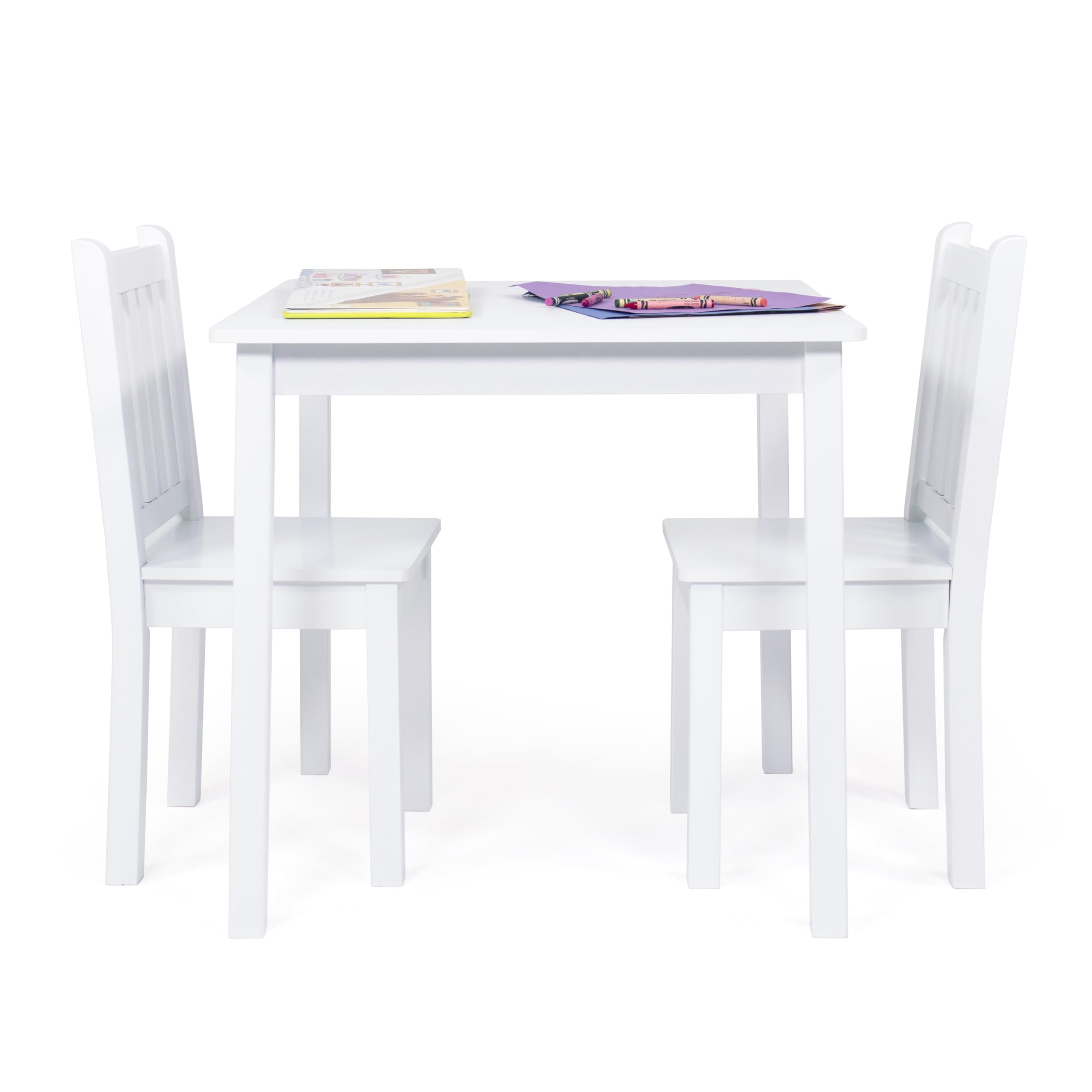 Humble Crew Kids Wooden Table and 2 Chairs Set, White - Square Kids Table and Chair Set for Toddlers and Children for Arts, Craf