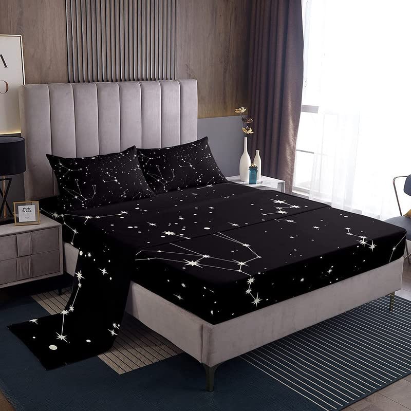 Galaxy Sheets Set King Size for Kids Girls Boys Outer Space Starry Sky Bedding Set Teens Constellation Twinkle Stars Bed Sheet S