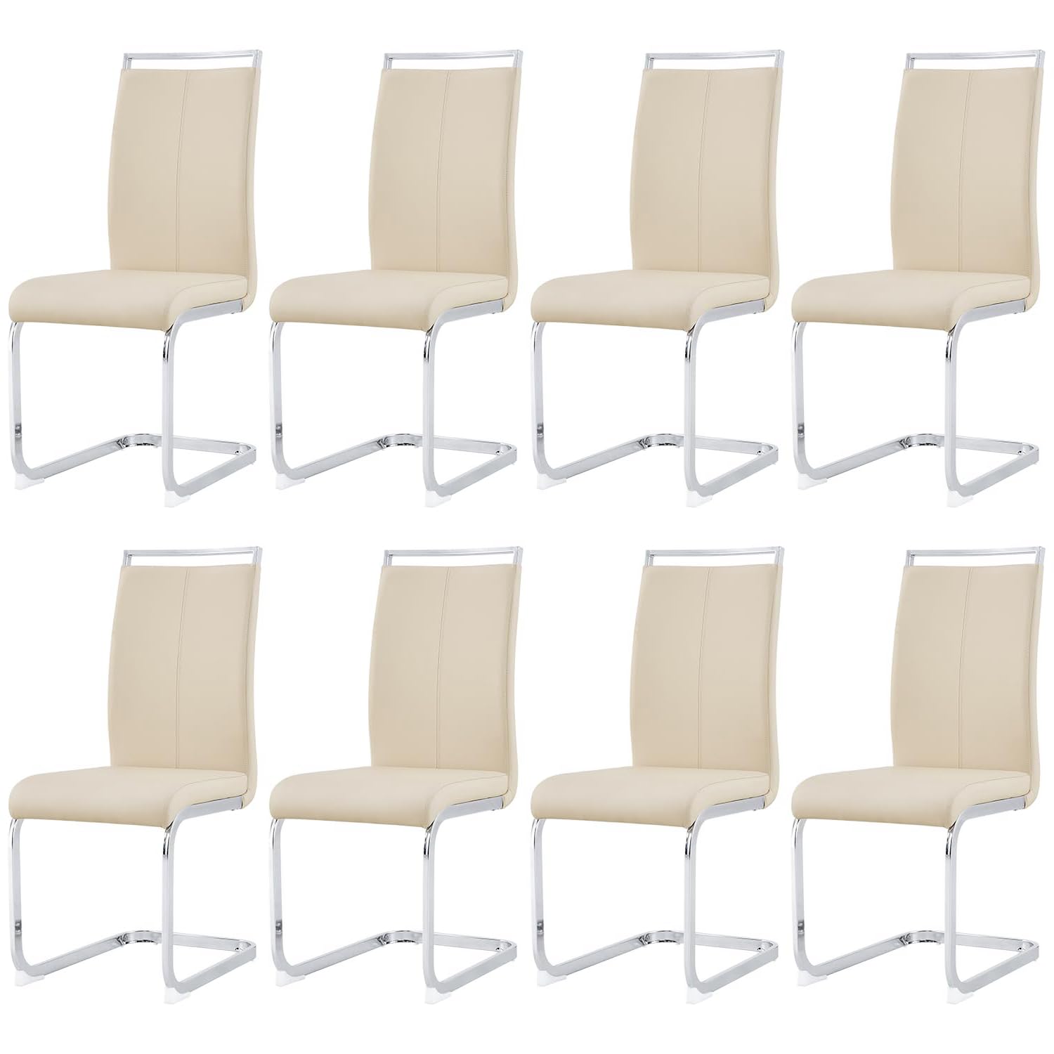 AZmac Modern Leather Dining Chairs Set of 8,Armless Kitchen Chairs,Dining Room Chairs with Upholstered Padded Seat and Sturdy Ch