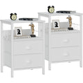 Furologee Nightstands Set 2, End Table with 2 Fabric Drawers, Bedside Table with 2 Hooks, Open Wood Shelf Side Sofa Table for Be