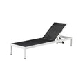 Benjara BM287748 Patio Edie 76 Inch Outdoor Adjustable Chaise Lounger, Metal, Textilene, White and Black