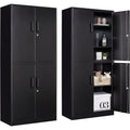 Metal Storage Cabinet with 3 Adjustable Shelves and 4 Doors,71  Garage Storage Cabinet with Lock,Black Metal Cabinets with Locki