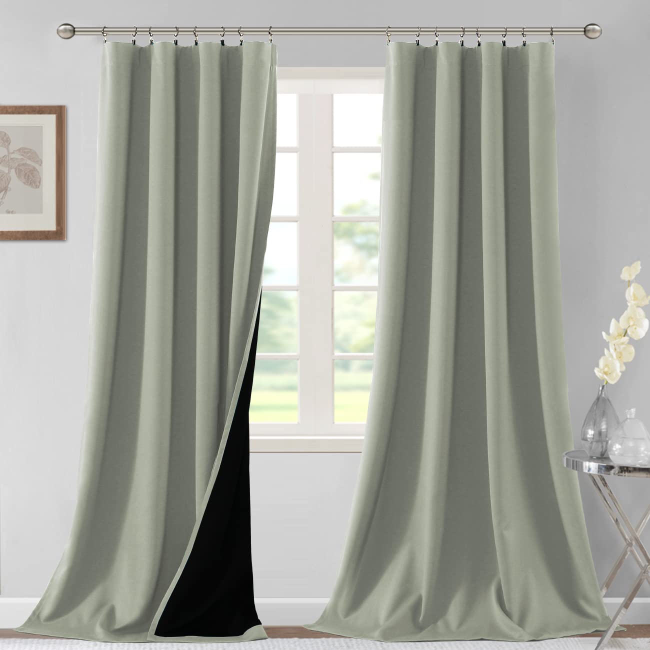 H.VERSAILTEX 100% Blackout Curtains for Bedroom Thermal Insulated Blackout Curtains 108 Inches Long Rod Pocket/Clip Rings Curtai