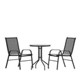 Flash Furniture Brazos 3 Piece Outdoor Patio Dining Set - 2 Black Flex Comfort Stack Chairs - 23.75 Round Tempered Glass Patio T