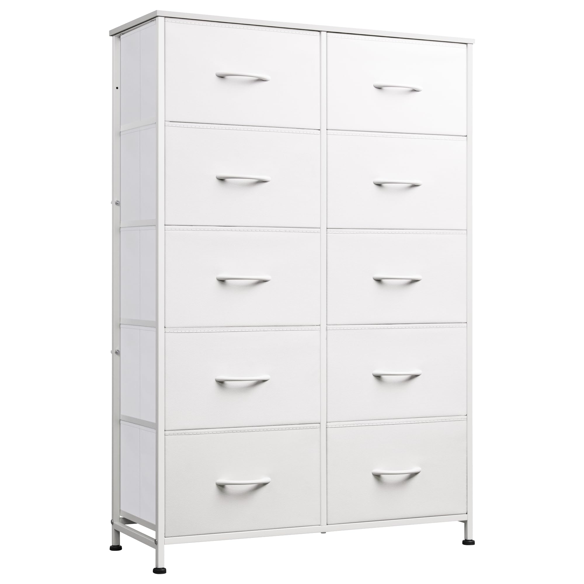 WLIVE Fabric Dresser for Bedroom with 10 Drawers, Tall Chest of Drawers, White Dressers Bedroom Furniture, Storage Organizer Uni