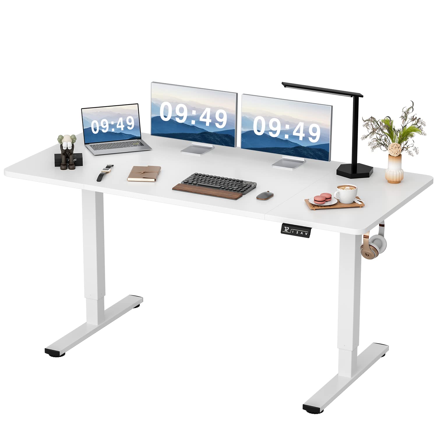 Furmax Electric Height Adjustable Standing Desk Large 63 x 24 Inches Sit Stand Up Desk Home Office Computer Desk Memory Preset w