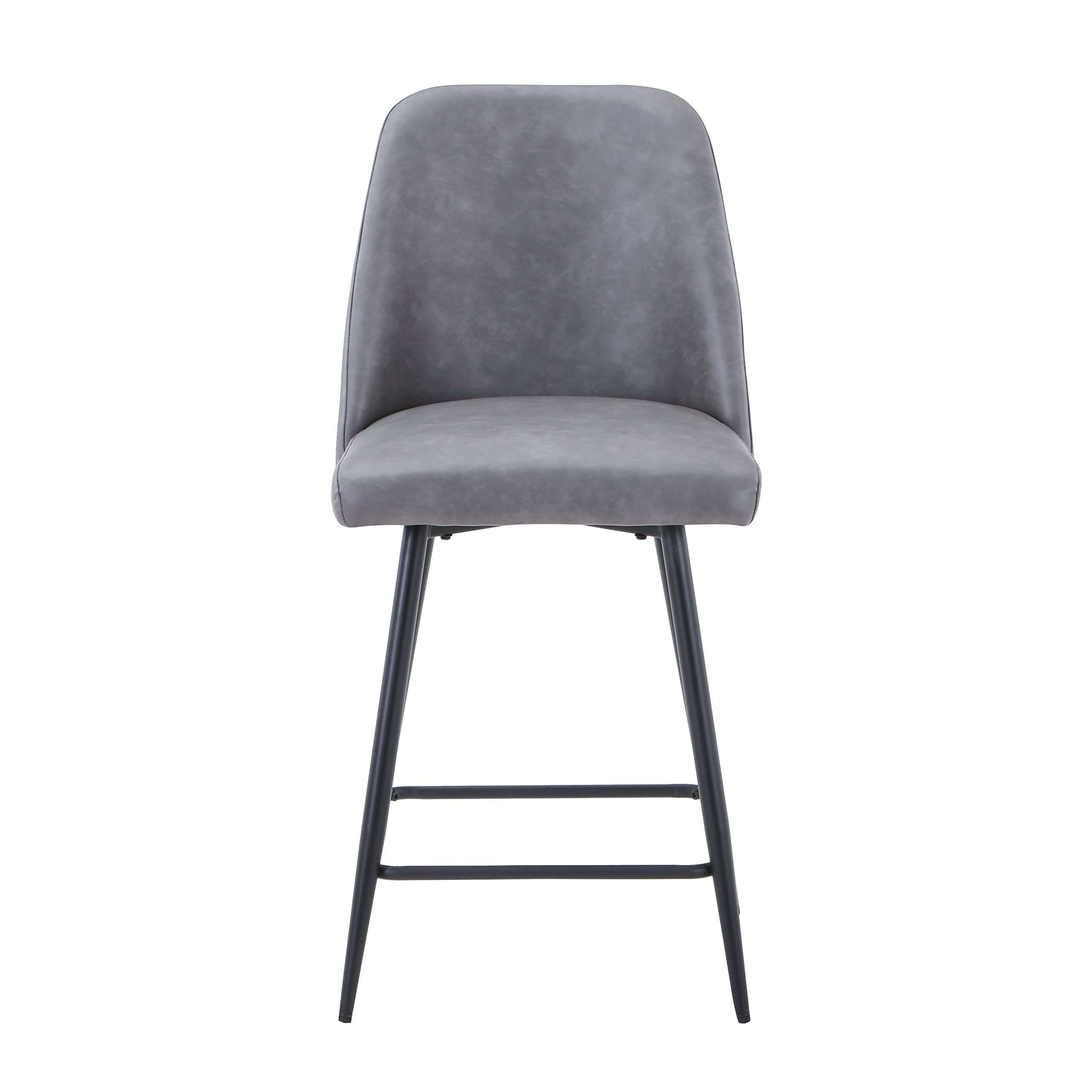 Jofran Maddox Mid-Century Modern Faux Leather Upholstered Counter Height Barstool Set of 2, 19 W X 22.5 D X 35.5 H, Grey