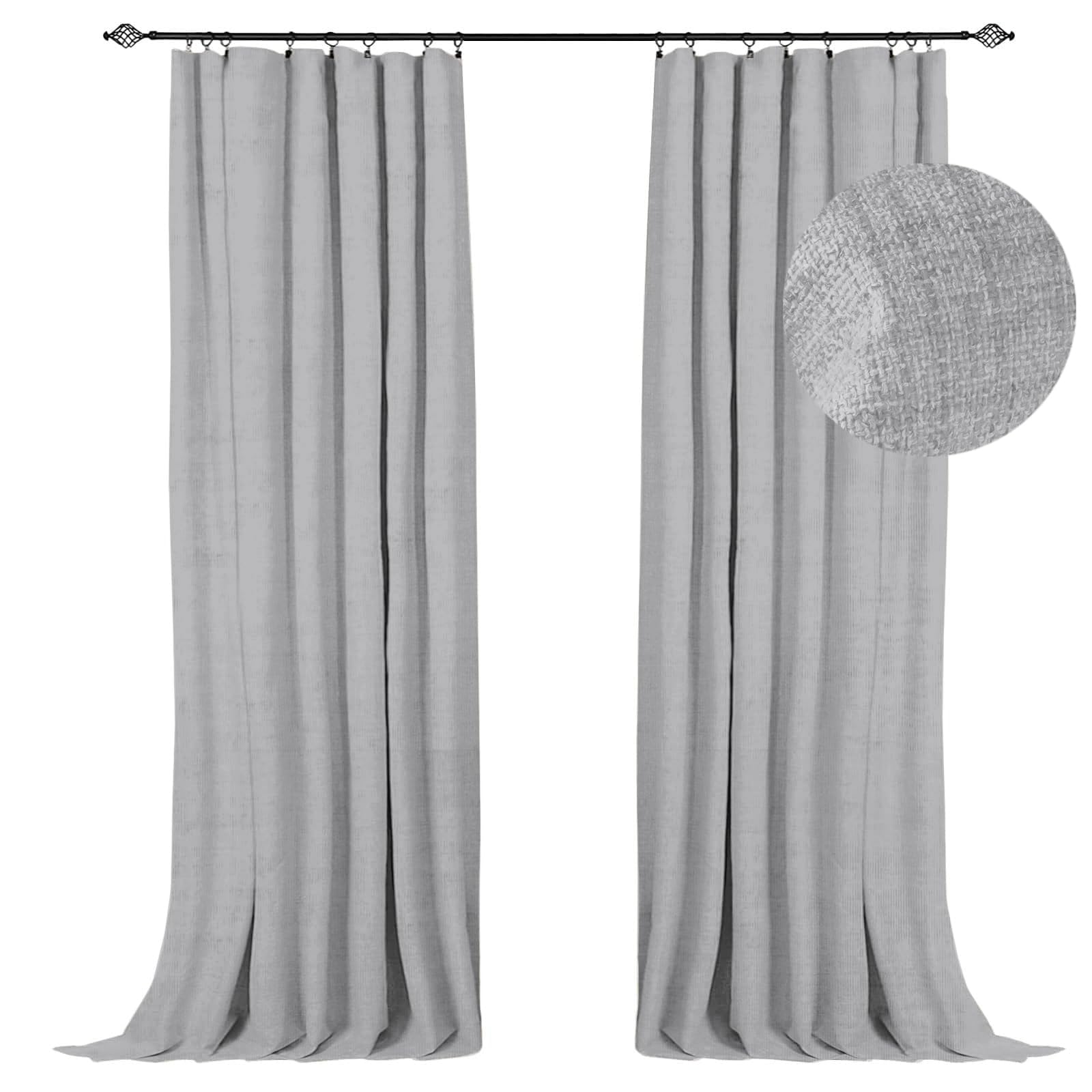 100% Blackout Shield Full Blackout Curtains for Bedroom 63 inch Length 2 Panels Set, Clip Rings/Rod Pocket Faux Linen Black Out 