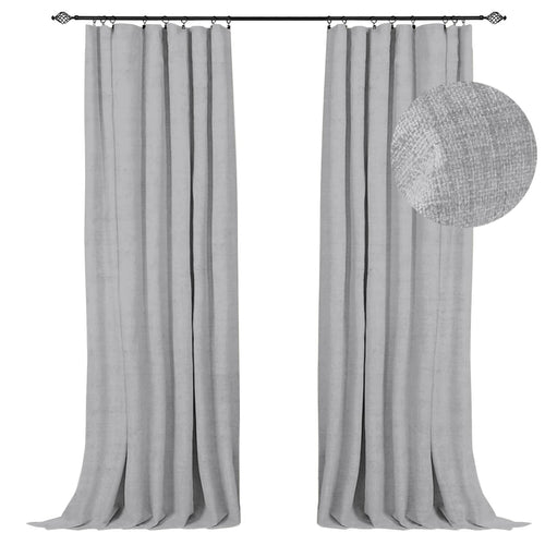 100% Blackout Shield Full Blackout Curtains for Bedroom 84 inch Length 2 Panels Set, Clip Rings/Rod Pocket Faux Linen Black Out 