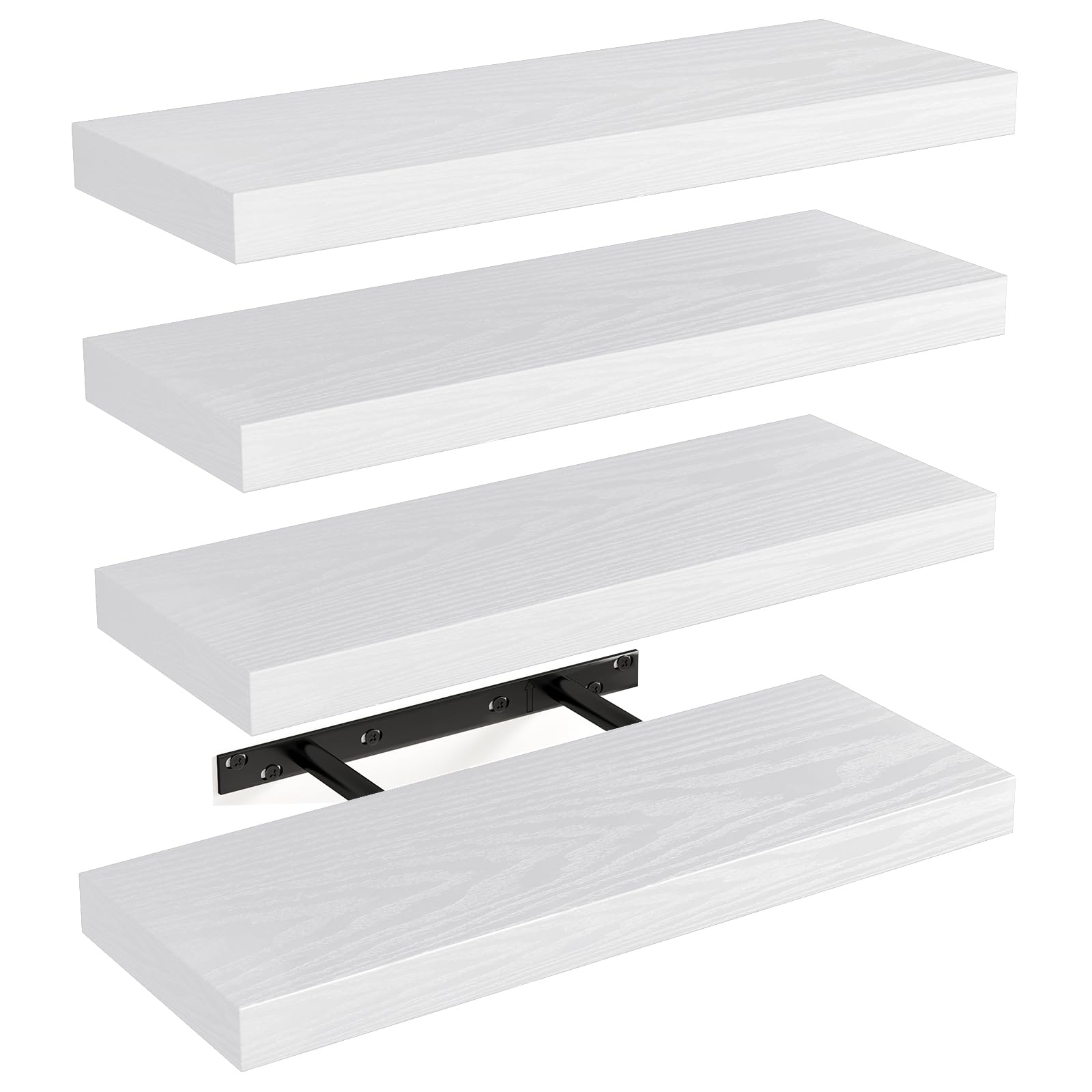 Fixwal 15.8in Floating Shelves, Rustic Wood Finish Wall Shelves Set of 4, Shelves for Wall Decor, with Invisible Brackets for Ba