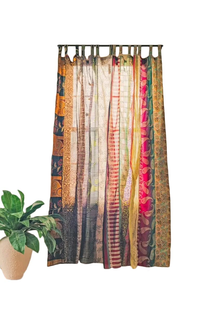 Assorted Hippie Colorful Curtains Light-Filtering - Boho Curtains, Bed Canopy Panel, Tapestry or Window Treatment Patchwork Beig