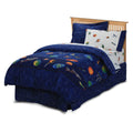 Dream Factory Kids 6-Piece Complete Set with Bedskirt Easy-Wash Super Soft Comforter Bedding, Twin, Blue Outer Space Satellites
