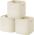 UBBCARE Set of 3 Cotton Rope Basket 13 Inches,Storage Baskets for Shelves, Woven Baskets for Organizing with Handles, Cube Stora