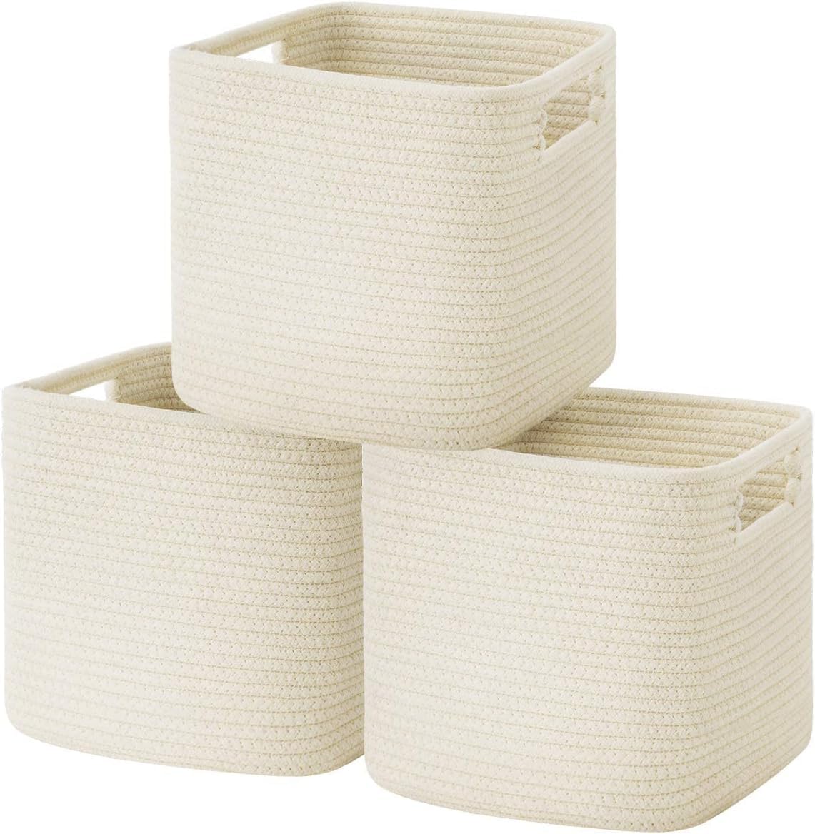 UBBCARE Set of 3 Cotton Rope Basket 13 Inches,Storage Baskets for Shelves, Woven Baskets for Organizing with Handles, Cube Stora
