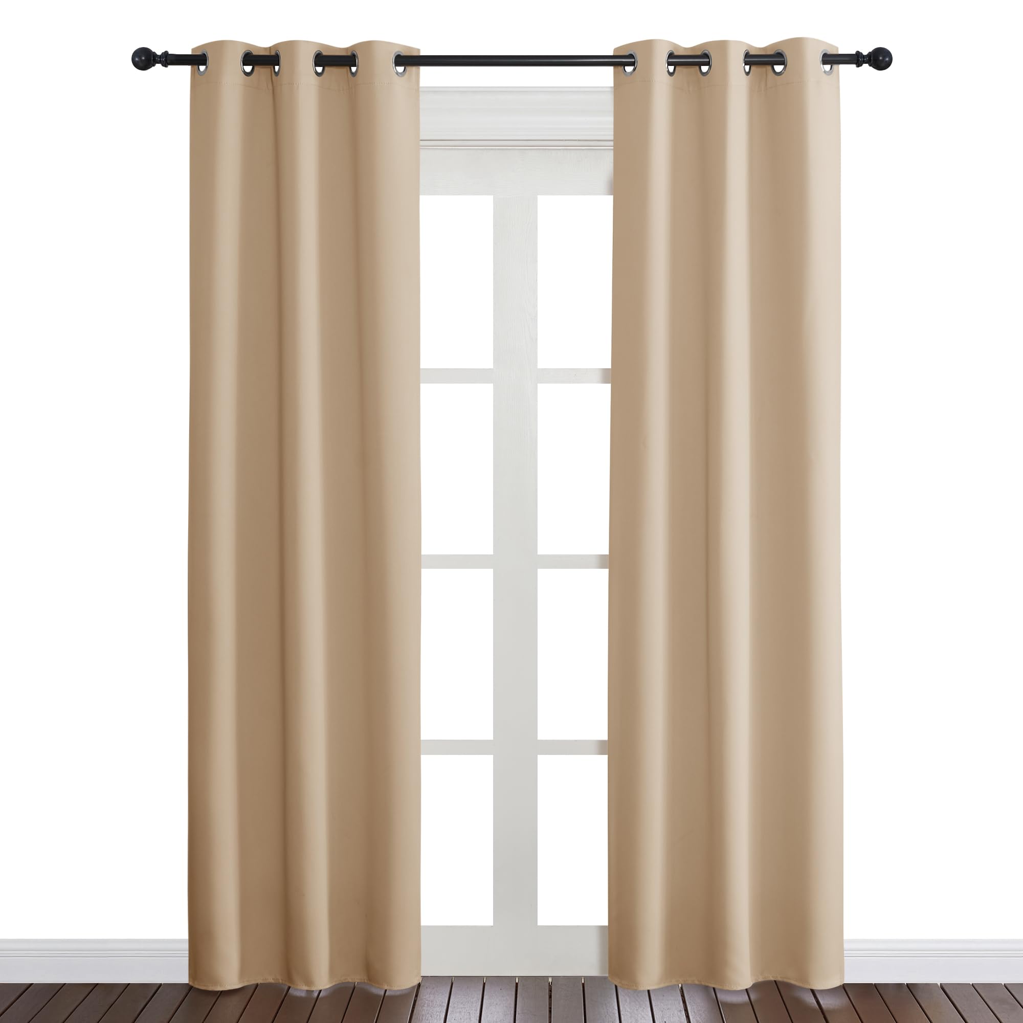 NICETOWN Beige Room Darkening Curtain and Drape, Biscotti Beige, Sold Individually, 34 inches Wide by 84 inches Long, Energy Eff