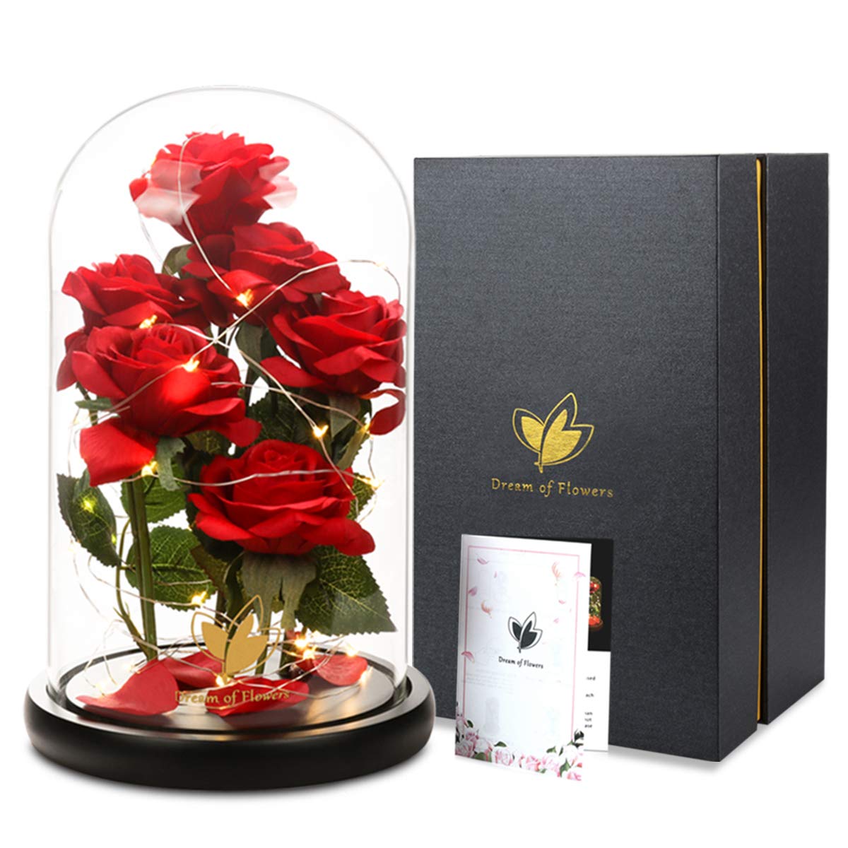 Christmas Day Flowers Gifts for Women,Beauty and The Beast Rose,Artificial Silk Rose Preserved Forever in Glass Dome,Anniversary