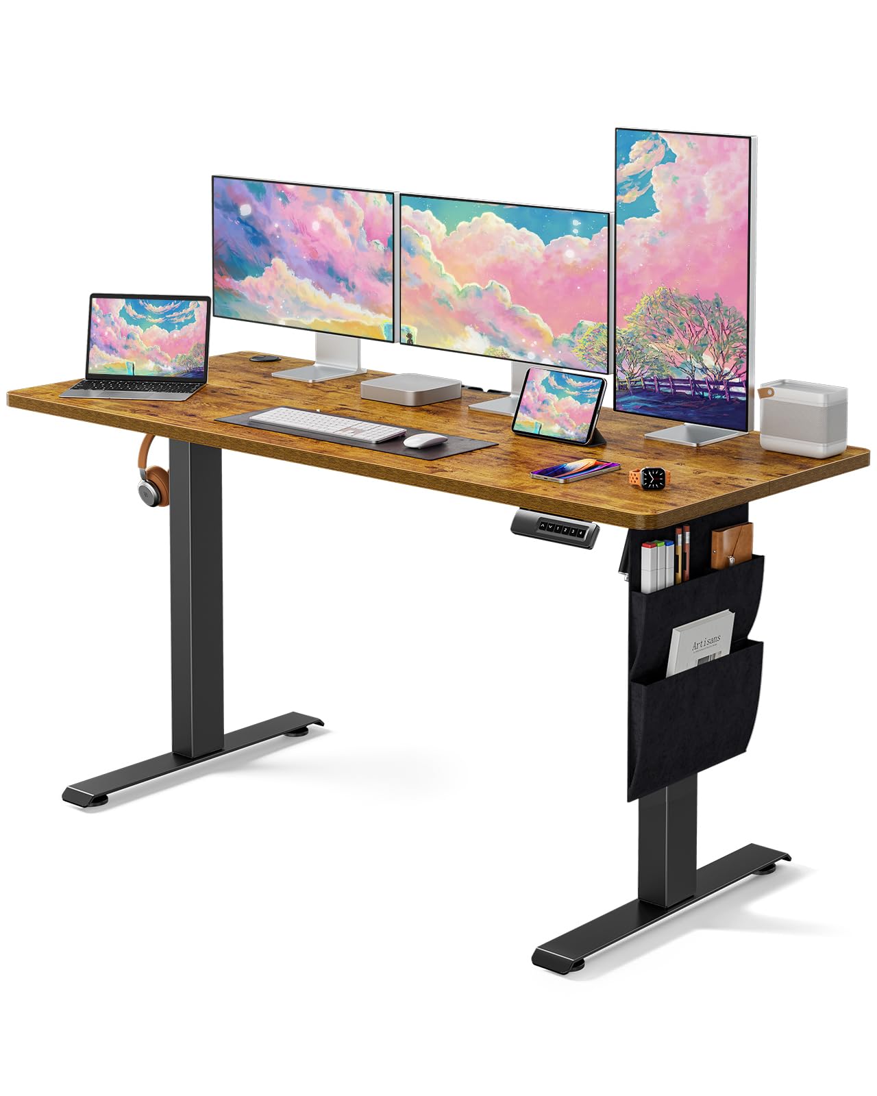 Marsail Electric Adjustable Height Standing Desk with Storage Bag, 55 * 24 Sit Stand Up Desk for Home Office,Computer Gaming Wor