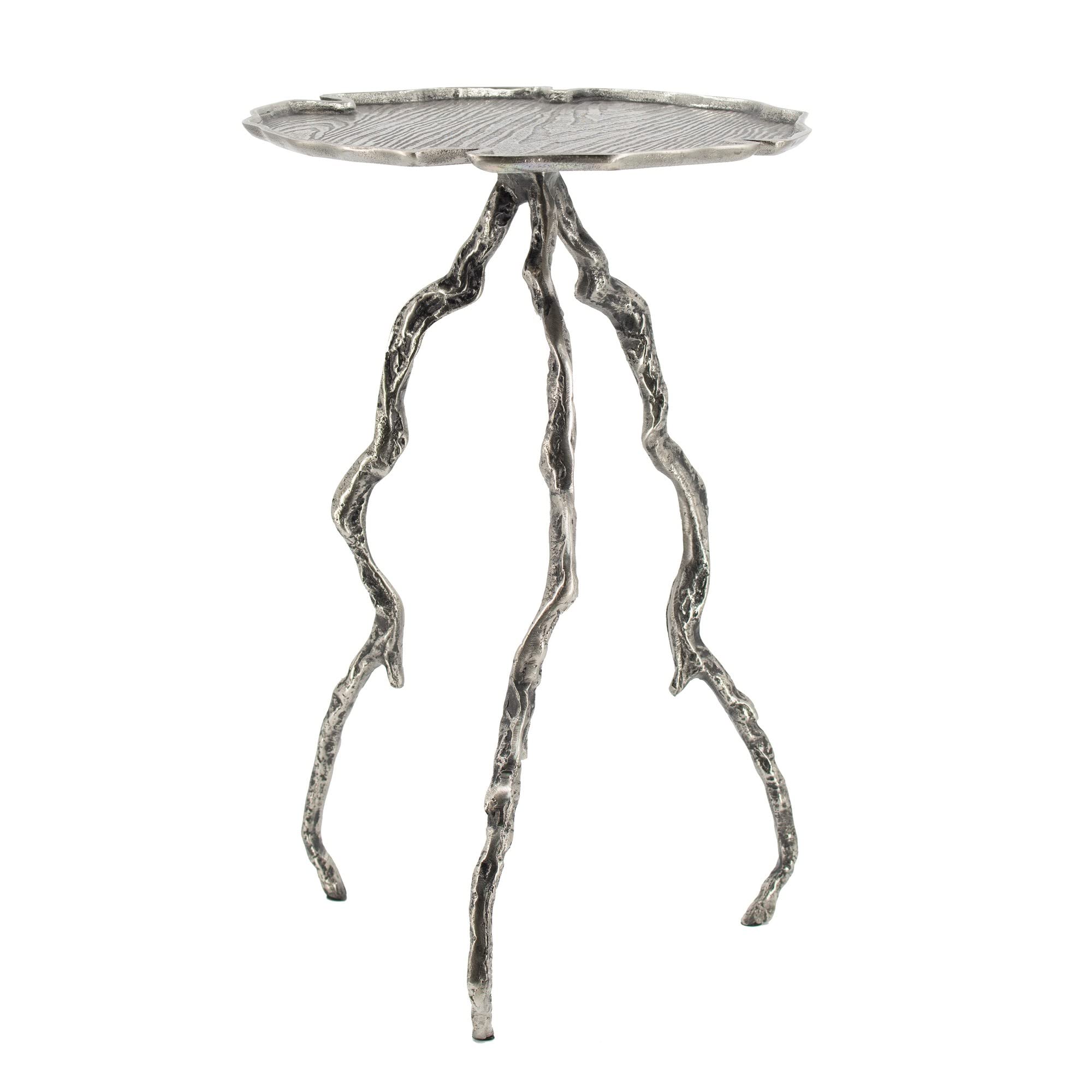 Benjara 24 Inch Accent Table, Aluminum Metal Branch Tripod Legs, Silver