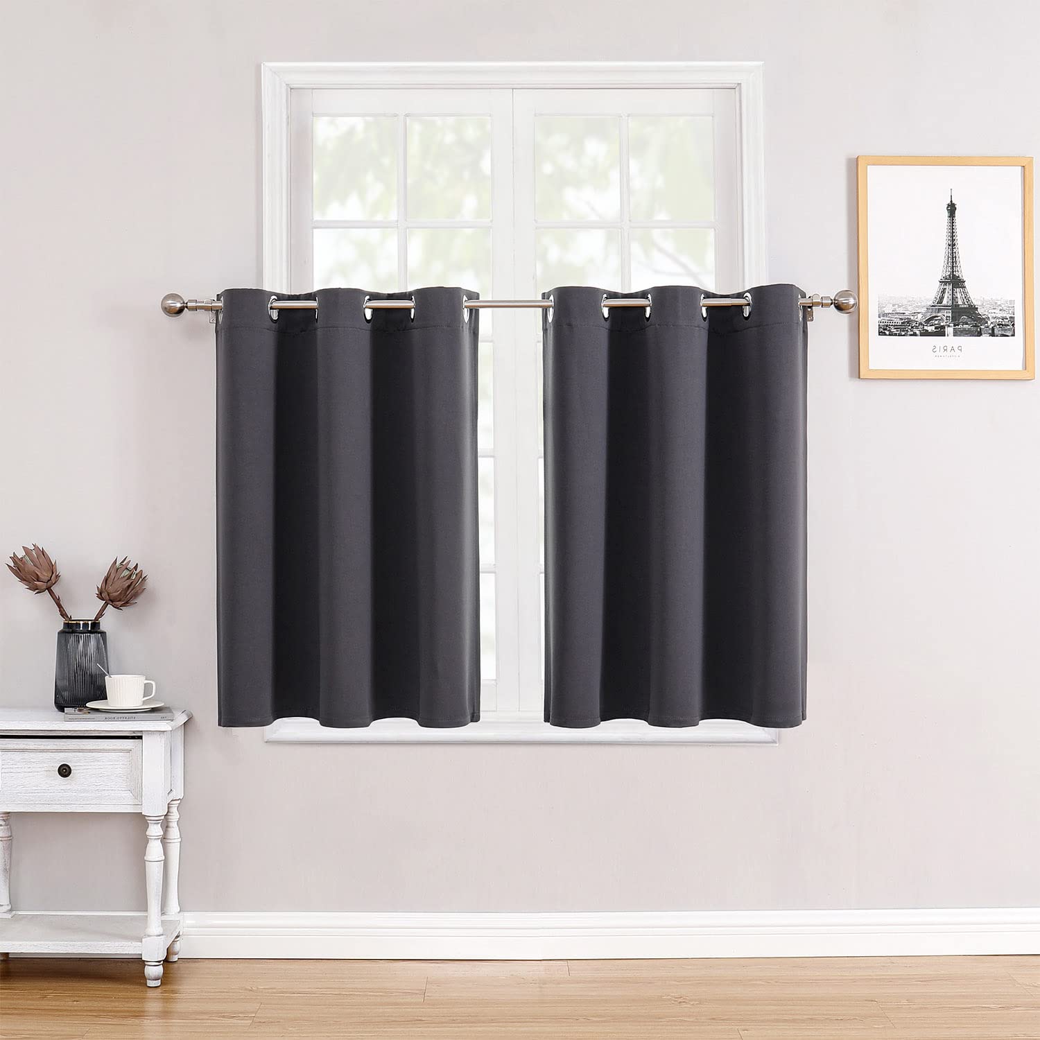 ChrisDowa Small Window Curtains for Kitchen and Bedroom - Grommet Short Thermal Insulated Room Darkening Curtains (2 Panels, Dar