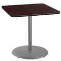 National Public Seating NPS 36 Square Cafe Table with Round Base, 36 Height, Particleboard Core/T-Mold, Mahogany Top, Grey Frame