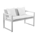 Benjara Lark 50 Inch Outdoor Sofa, White Aluminum Frame, Fade Resistant Cushions