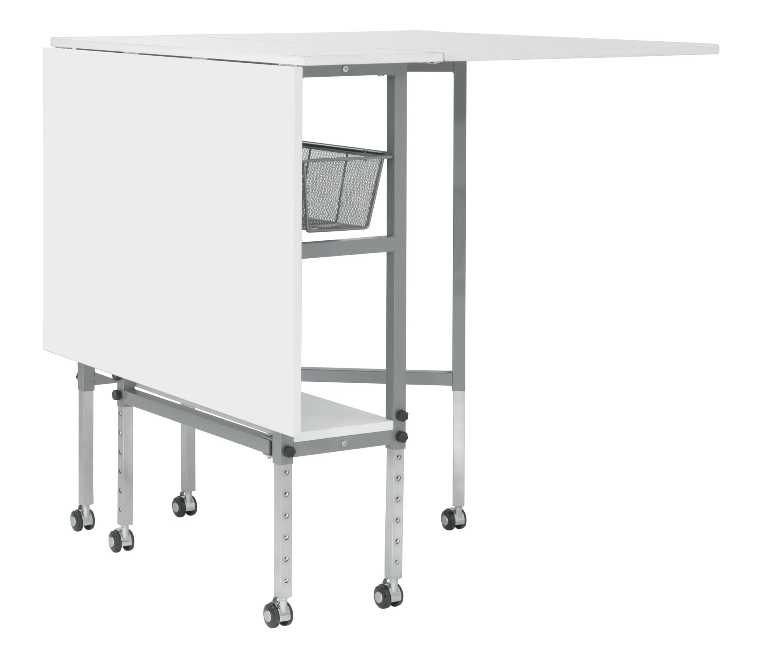 Sew Ready Hobby and Cutting Table - 58.75 W x 36.5 D White Arts and Crafts Table with 2 Mesh Storage Drawers, Silver/White