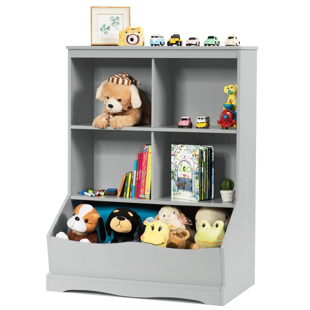 Giantex Storage Cabinet, Cubby Toy Organizer, 3 Shelf 4 Cube Units, Storage Bins Cubbies for Kids Collections, Kids Bookshelf a