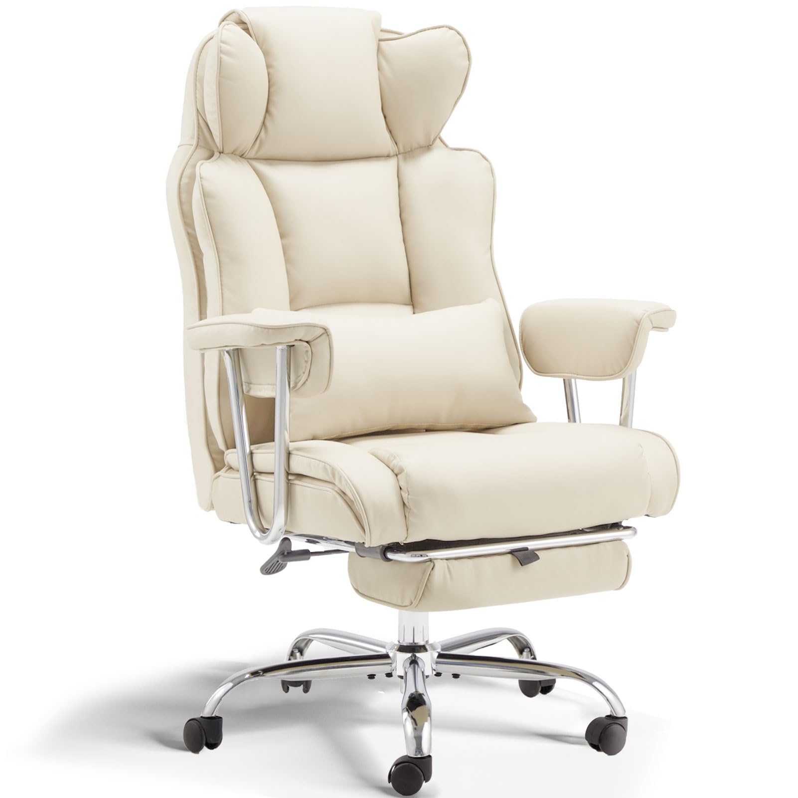 ZZWHOM Big and Tall Office Chair with Foot Rest Comfortable Executive Reclining Office Large Leather Chair with Adjustable High 