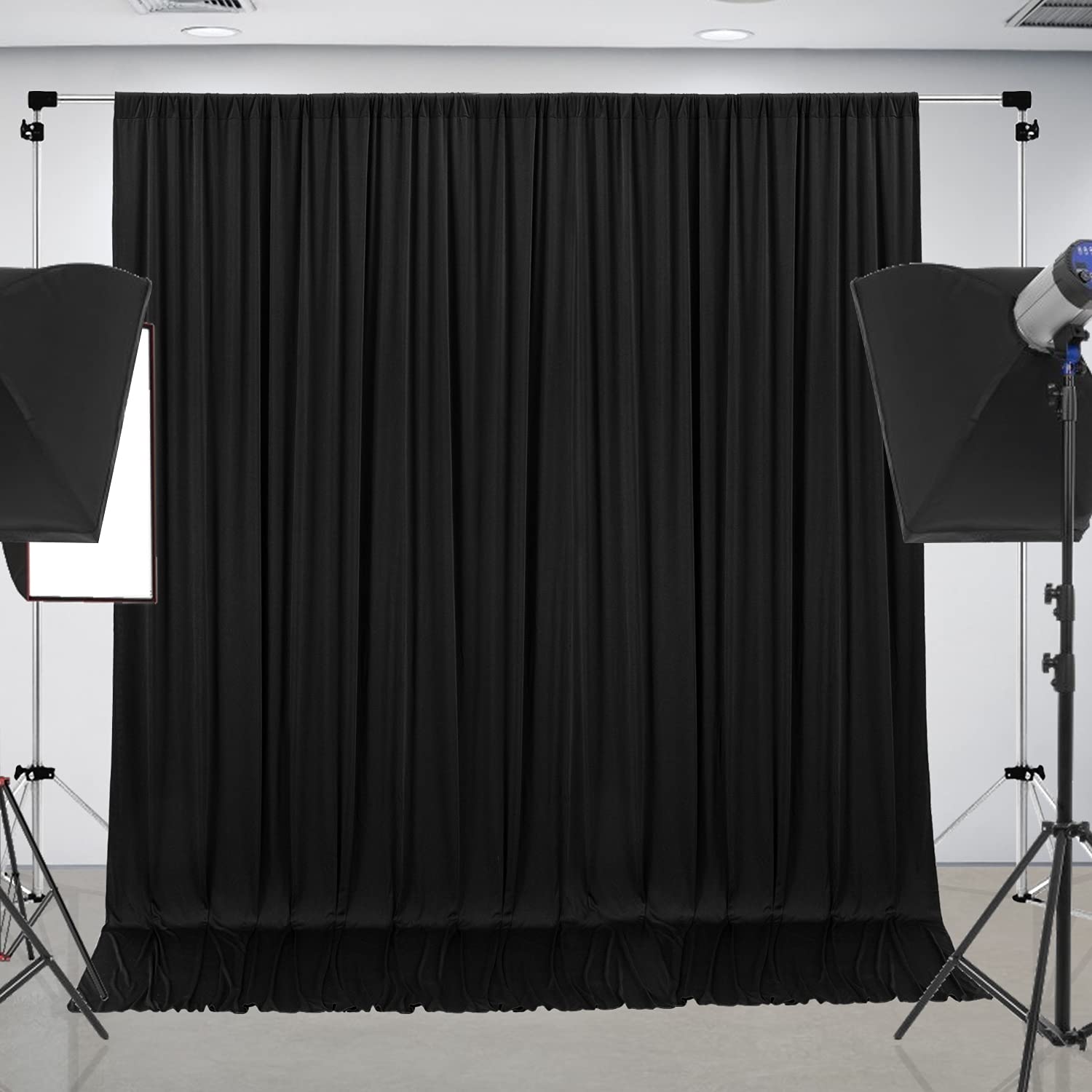 10 ft x 8 ft Wrinkle Free Black Backdrop Curtain Panels, Polyester Photography Backdrop Drapes, Wedding Party Home Decoration Su