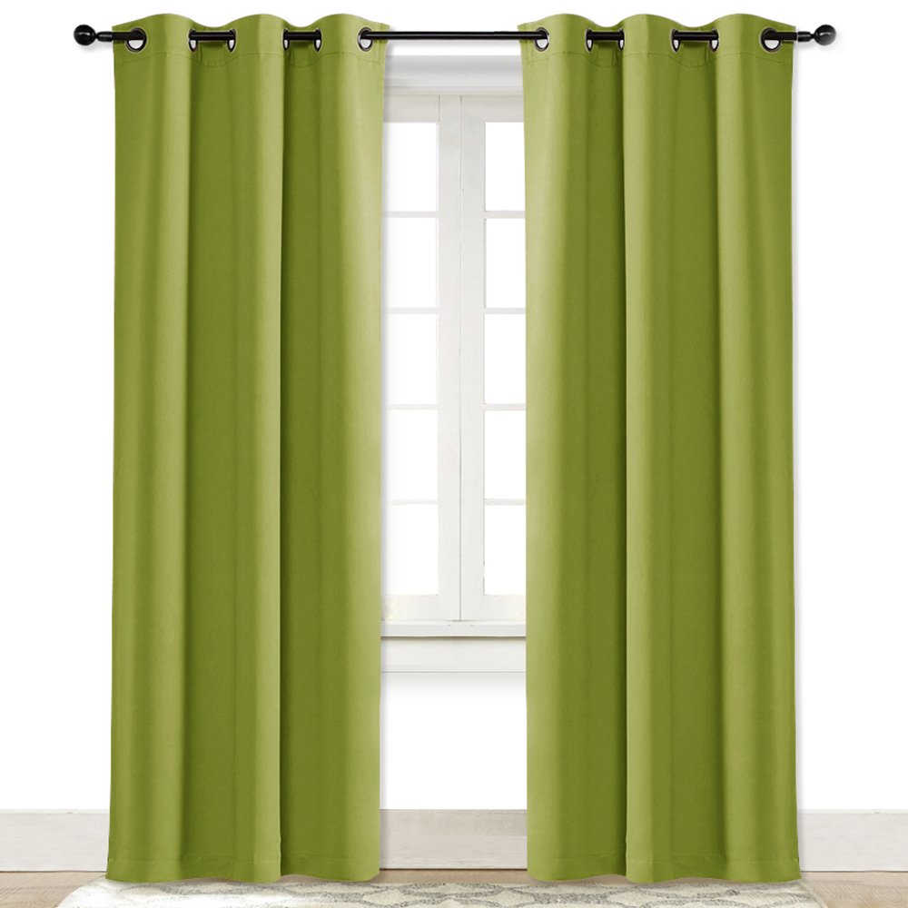 NICETOWN Green Curtain for Bedroom 84 inches Window Treatment Thermal Insulated Solid Grommet Blackout Drapery/Drape for Doors (