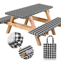 RNOONY Vinyl Fitted Picnic Table Cover with Bench Covers and Bag, 6ft Outdoor Waterproof Windproof Tablecloth with Elastic Edges