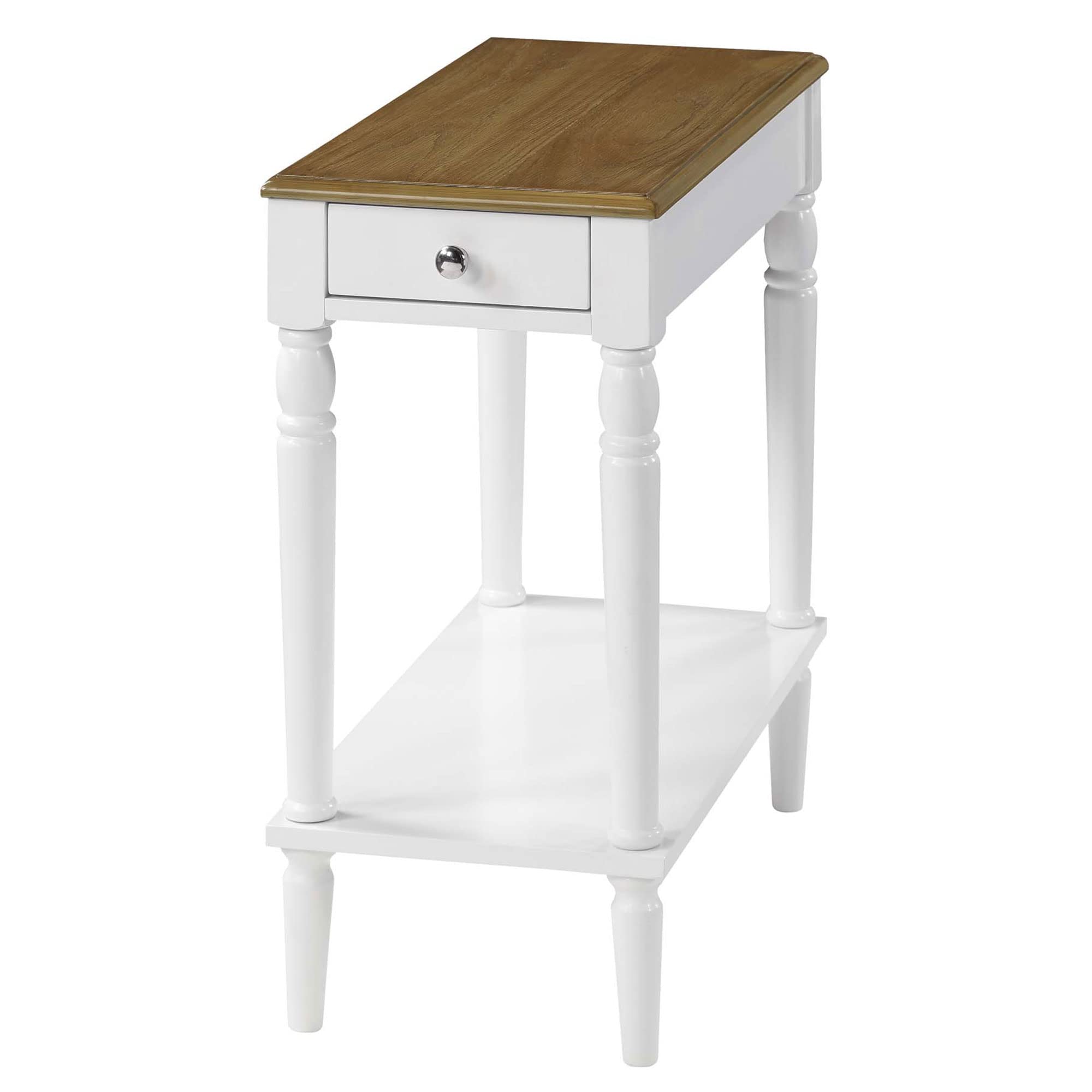 Convenience Concepts French Country No Tools Chairside End Table with Shelf, Driftwood/White