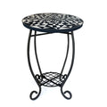 LIFFY Outdoor Side Table,12 Round Ceramic Tabletop Accent Table with Metal Frame, Indoor Small Decorative Plant Stand & End Tabl